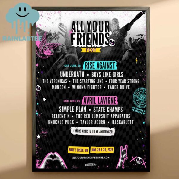 All Your Friends Fest 2025 Lineup Burls Creek Ontario On June 28th 29th Home Decor Poster Canvas