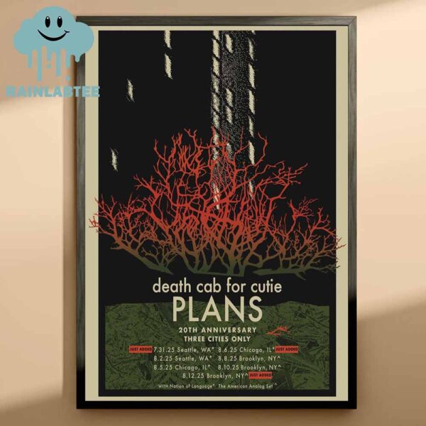 Death Cab For Cutie Plans 20th Anniversary Three Cities Inly Chicago And New York 2025 Home Decor Poster Canvas