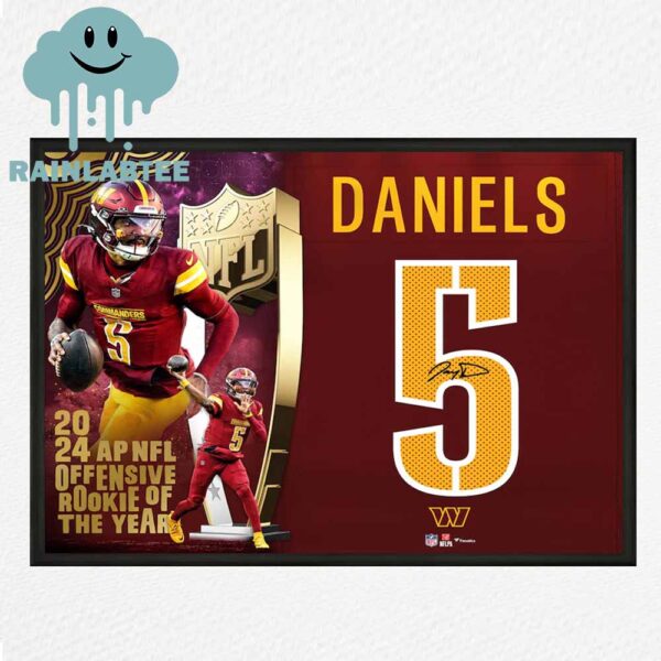 Jayden Daniels Washington Commanders 2024 NFL Offensive Rookie Of The Year Jersey Number Collage Signed Home Decor Poster Canvas