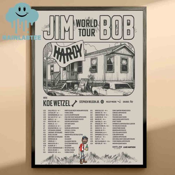 Jim Bob Hardy 2025 World Tour Dates With Koe Wetzel And Stephen Wilson Jr Home Decor Poster Canvas