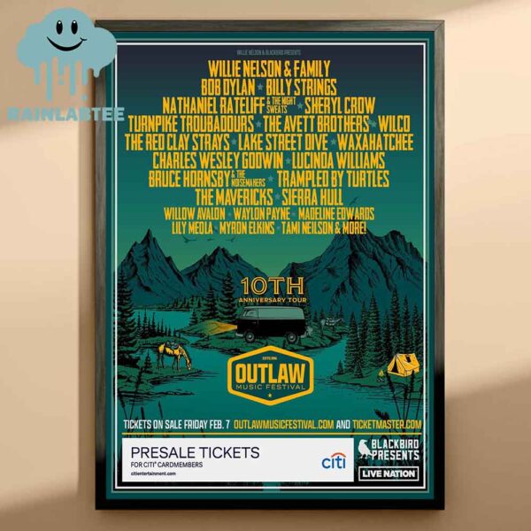 Nathaniel Rateliff 2025 10th Anniversary Tour Outlaw Festival Family Lineup Home Decor Poster Canvas