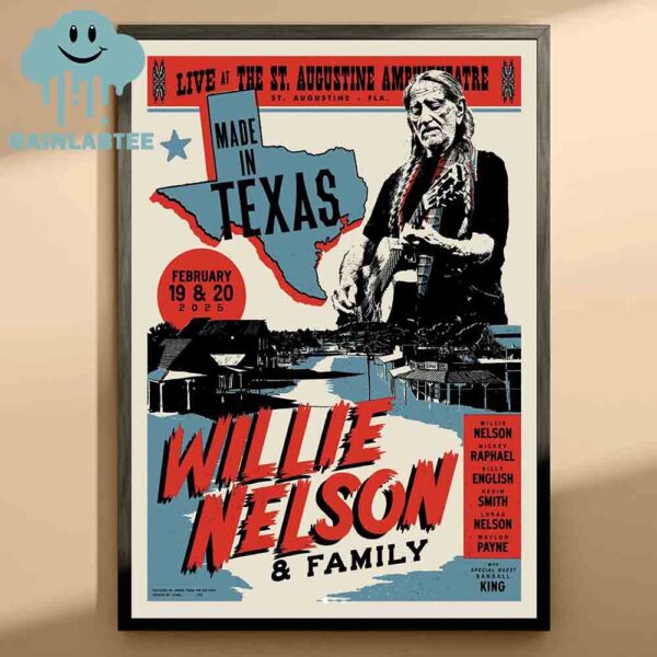 Willie Nelson The St Augustine Amphitheatre 2025 Augustine Florida On Febraury 19th 20th Home Decor Poster Canvas