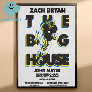 Zach Bryan The Big House Concert Michigan Stadium 2025 Ann Arbor MI On September 27th Home Decor Poster Canvas