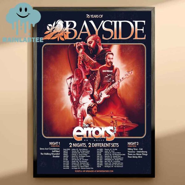 25 Years of Bayside The Errors Tour 2025 2 Nights 2 Different Set Home Decor Poster Canvas