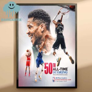 Giannis Antetokoumopo 50th All Time Scoring National Basketball Association Home Decor Poster Canvas