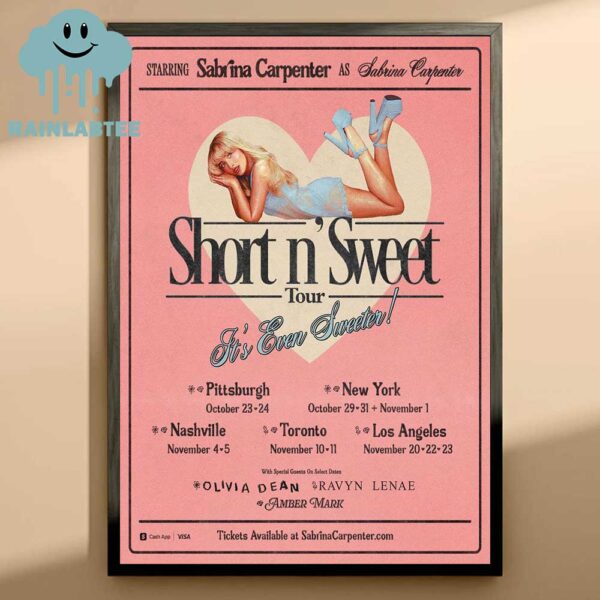 Sabrina Carpenter Short n’ Sweet Tour 2025 New York Los Angeles Nashville Toronto And Pittsburgh Home Decor Poster Canvas