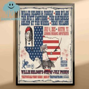 Willie Nelson 4th Of July Picnic 2025 Austin TX Germania Insurance Amphitheater Home Decor Poster Canvas